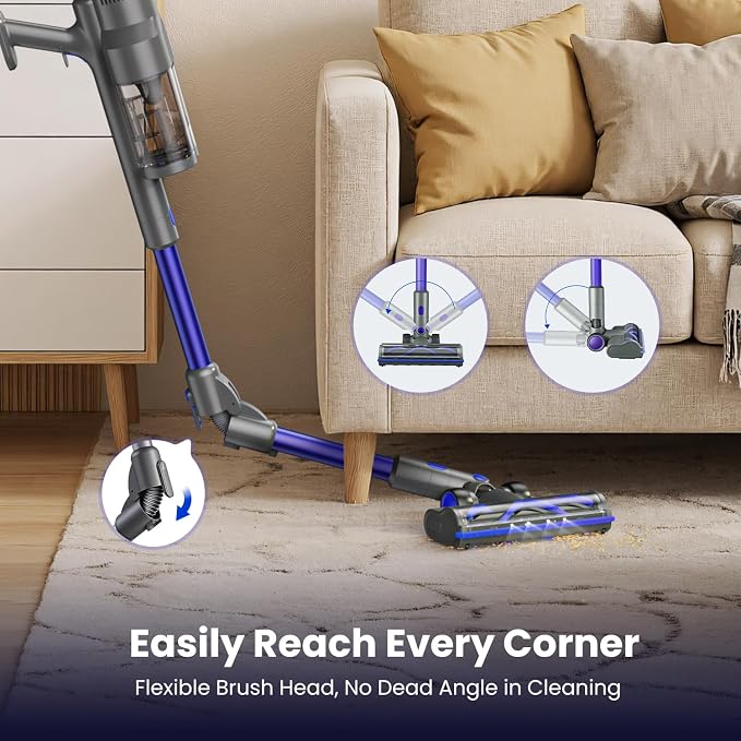 Cordless Vacuum Cleaner JQ02,450W 45KPA Full-Size Stick Cleaner with 800ML Dual-Layer Cyclone Dust Cup,HEPAFiltration,Lightweight&Low Noise for HardFloor,Pet,Carpets，Purple