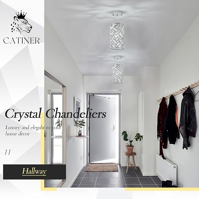 CATINER Modern Chrome Pendant Lighting, Mini Crystal Chandelier, Adjustable Pendant Light Fixture for Kitchen Island, Dining Room, Bedroom