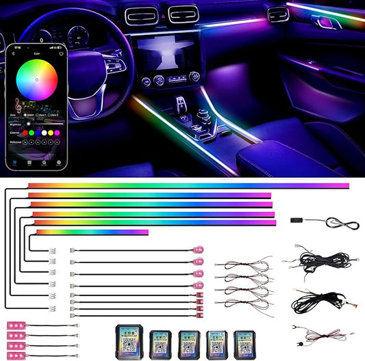 Acrylic Interior Car LED Strip Lights, Dreamcolor 18-in-1 Car Ambient Lighting Kit, with APP Control, 622 LED Fiber Optic Strip Lights for Cars, Supports Neon Sync with Music DIY Mode.
