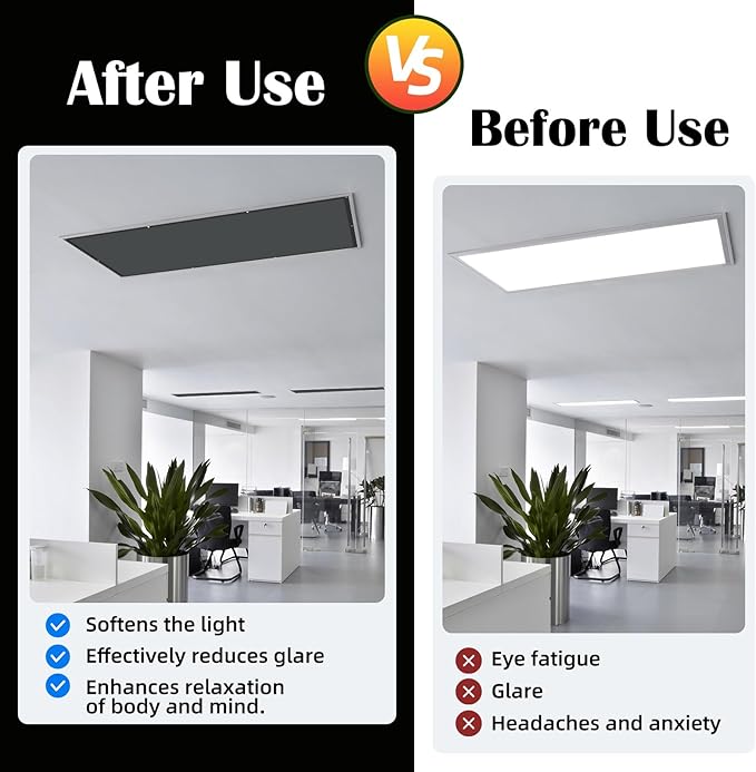 ANGSYLTH 8 Pcs Fluorescent Light Covers - 4 x 2 Feet Covers for Ceiling Lights, 8 x 10 Magnetic Light Filters for Classroom, Office, Hospitals (Black)