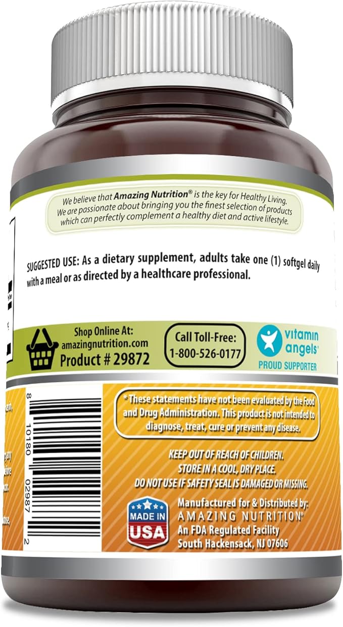 Amazing Formulas Vitamine D3 dans l'huile d'olive 5000 UI | Gélules | Sans OGM | Sans gluten | Fabriqué aux États-Unis (1 paquet | 360 unités)