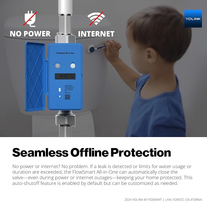 FlowShield HomeGuard 3/4": 3 Leak Detectors, Hub, 3/4" NSF Certified FlowSmart All-in-One Ultrasonic Water Meter with Auto Shutoff, Real-Time Leak Detection, App-Enabled, 10-Year Battery