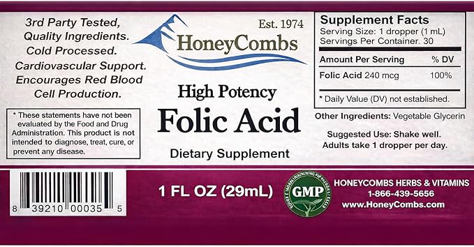 Vitamin B9 (Folic Acid) Drops – B Vitamin Liquid Folate Drops to Support Blood Cells, Brain Function & Liver – Liquid Vitamins for Pregnancy – Alcohol-Free, Gluten Free Folic Acid Supplement, 1 Fl Oz.