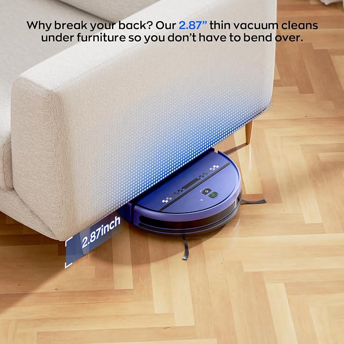 MANVN Robot Vacuum and Mop Combo for Pet Hair, Robotic Vacuum for Hard Floors and Carpets, 2.87'' Ultra-Slim, with 3D Obstacle Avoidance, Wi-Fi/App/Voice Controlled, Self-Charging