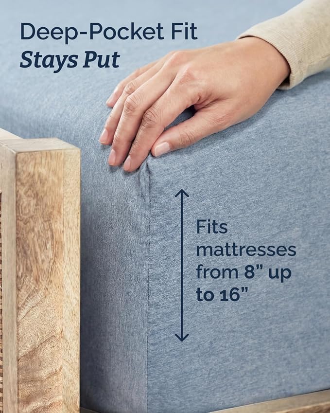 Twin 4 Piece Sheet Set - Comfy Breathable & Cooling - Soft Hotel Luxury Bedding Set with 8-16 Inch Deep Pockets - 1 Flat & 1 Fitted Sheet & 2 Pillowcases - Wrinkle Free & Easy Care - Heathered Blue