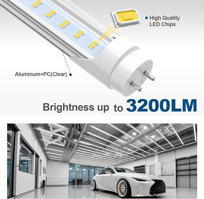 JESLED 4FT LED T8 Type A+B Tube Lights, 24W(65W Equivalent), 3200LM, 6000K, Single or Double End Powered, Plug and Play or Ballast Bypass, 4 Foot T10 T12 Fluorescent Bulbs Replacement, Clear(6-Pack)