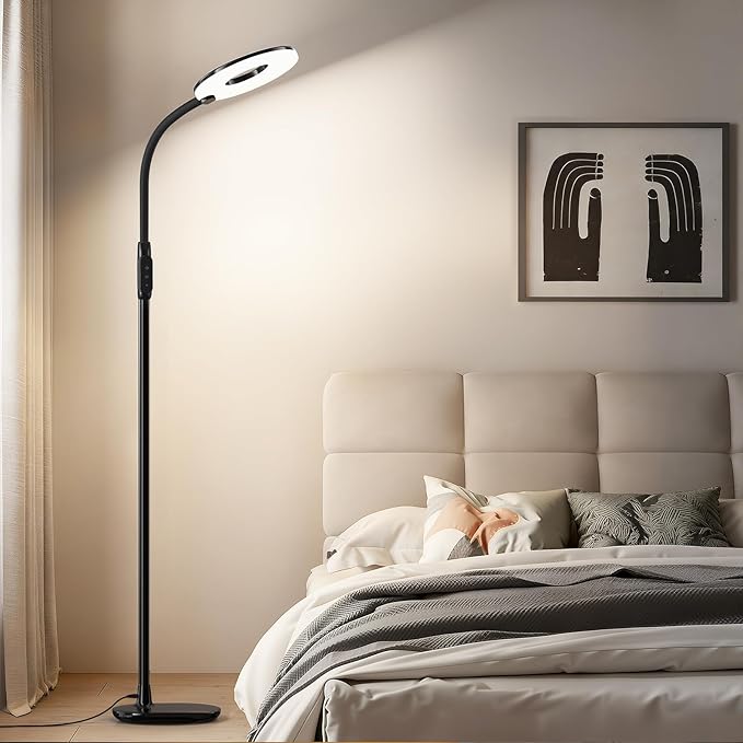 GyroVu LED Floor Lamp, 70'' Bright Reading Floor Lamps for Living Room, Dimmable & Adjustable Color Temperature, Touch Control Standing Tall Lamp, Gooseneck Floor Light for Bedroom Office, Black