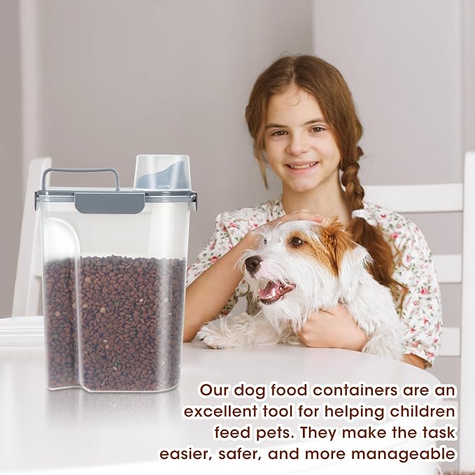 TBMax 2 Pack Cat Dog Food Storage Containers 10 to 14 Lbs, Portable Travel Pet Container Dispenser with Easy-Pouring Spout & Cup, Airtight Bird Seed Container Dog Treat Storage Bin