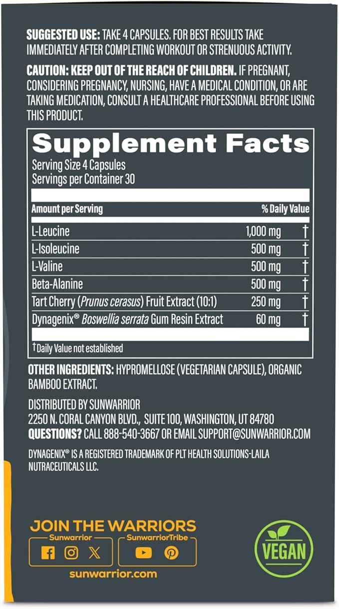 SUNWARRIOR Active Post Workout Power & Recovery Caps, 120 CT
