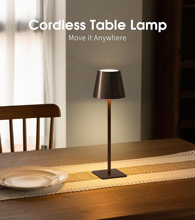 UME 3 Pack Cordless Table Lamp, Battery Operated Lamp - Portable Waterproof Rechargeable Table Lamp 3 Color Temps & Stepless Dimming for Dinner, Desk, Cafe, Outdoor (Brushed Bronze | Coffee Tonal)