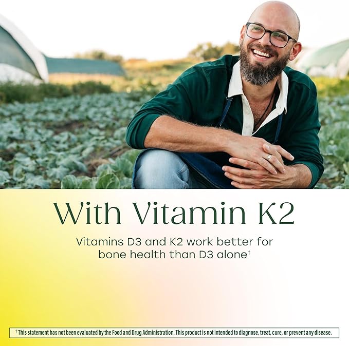 MegaFood Vitamine D3 5000 UI (125 mcg) - Compléments végétariens avec Vitamine D3 K2 - Soutient la santé des os, des dents, des muscles et du système immunitaire - Certifié sans OGM - 120 mini-capsules, 120 portions (lot de 2)