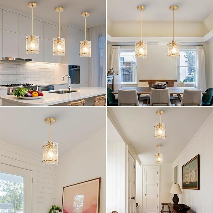 Gold Pendant Lights Kitchen Island, Water Ripple Round Pendant Lights Adjustable Modern Hanging Pendant Light Fixtures for Kitchen Island Dining Room Above Sink Foyer Entryway 2 Pack