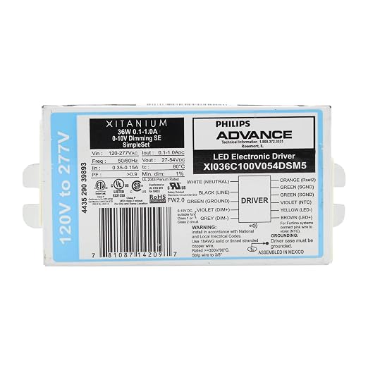Advance XI036C100V054DSM5 Xitanium Dimmable LED Driver, 36W, 27-54V, 120/277V