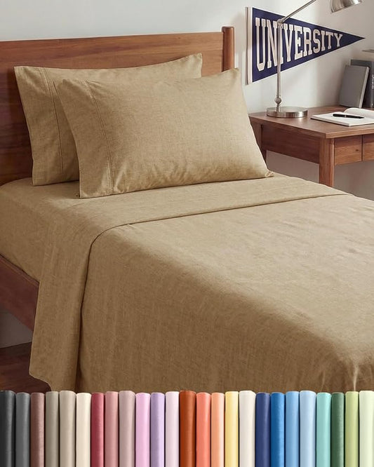 Twin XL 4 Piece Sheet Set - Comfy Breathable & Cooling - Soft Hotel Luxury Bedding Set with 8-16 Inch Deep Pockets - 1 Flat & 1 Fitted Sheet & 2 Pillowcases - Wrinkle Free & Easy Care - Heathered Tan
