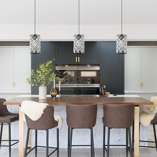 CATINER Modern Black Crystal Pendant Light Fixture, Mini Chandelier 3-Pack for Kitchen Island, Dining Room, Living Room, Hallway, Porch, Bedroom Lighting