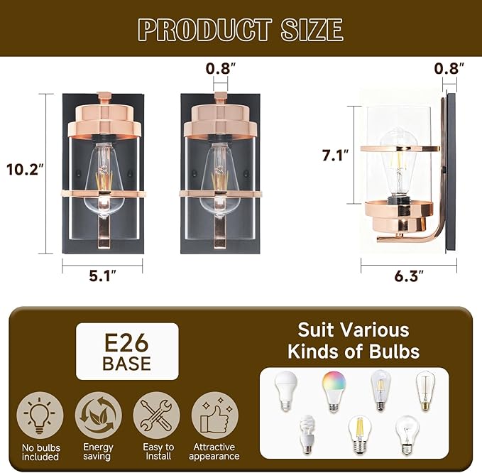 Rose Gold Wall Sconce,Modern Sconce Wall Lighting,Gold Wall Light Hardwired,Wall Sconce for Livingroom,Bathroom(No Bulbs)
