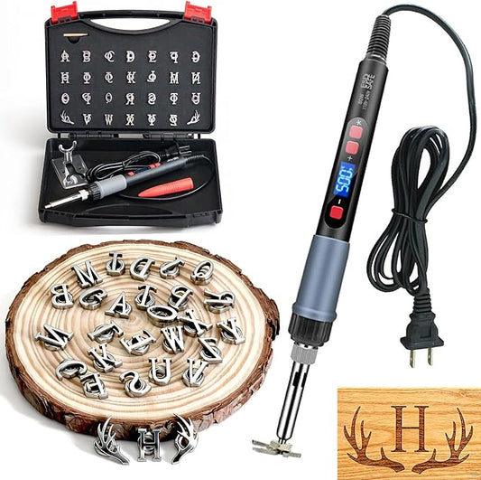 28 Pcs Mini 5/8'' Electric Branding Iron with Temperature Display – Adjustable Heat Control for Wood, Leather, Food (Cake/Steak) – Safe & Easy DIY, BBQ, Crafting Gift (28 Pcs)