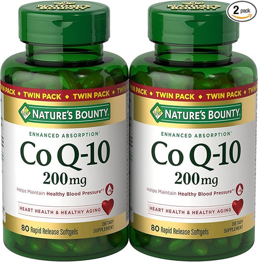 Nature’s Bounty CoQ10 200 mg Softgels, Heart Health & Cellular Energy Support, Twin Pack, 160 Rapid Release Softgels