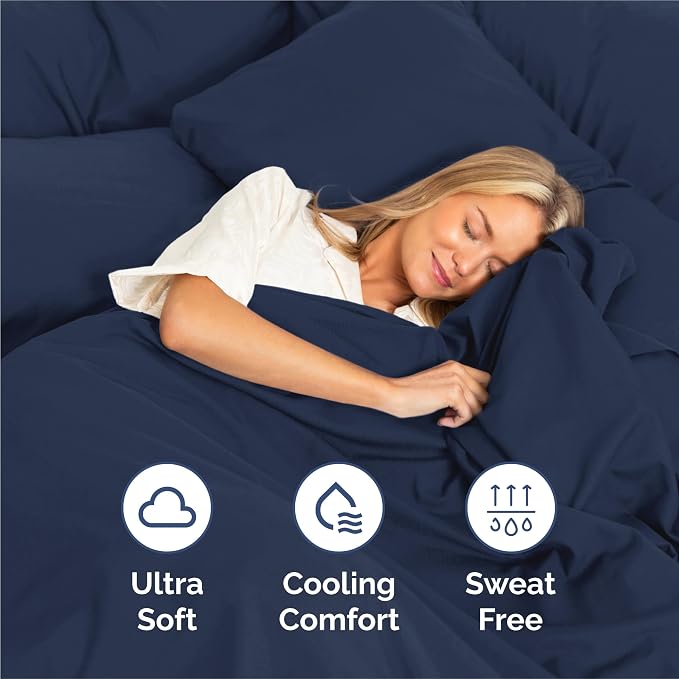 Split King 7 Piece Sheet Set - Comfy Breathable & Cooling - Soft Hotel Luxury Bedding Set with 8-16 Inch Deep Pockets - 1 Flat & 2 Fitted Sheet & 4 Pillowcases - Wrinkle Free & Easy Care - Navy Blue