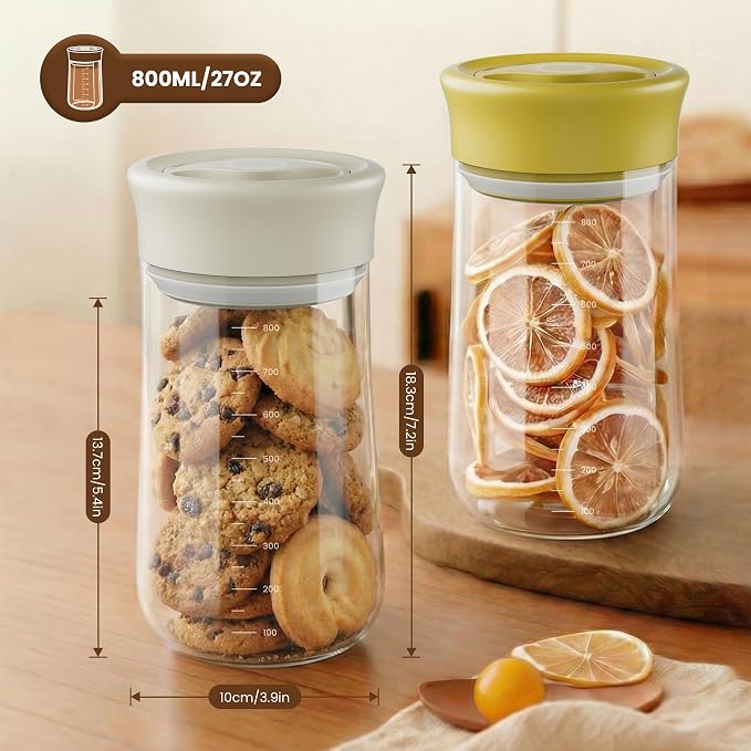 OURCABECUE 2026 Upgrade 90° Rotating Switch Lid Mason Jars (2 pack), 27 oz Wide Mouth Glass Storage Jars, Food Grade Overnight Oats Jars for Food Storage, Pickling, Meal Prep