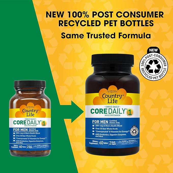 Country Life Core Daily-1 for Men - Multivitamine avec probiotiques, palmier nain, extrait de graines de citrouille et vitamines B coenzymées - Sans gluten et végétarien - 60 comprimés