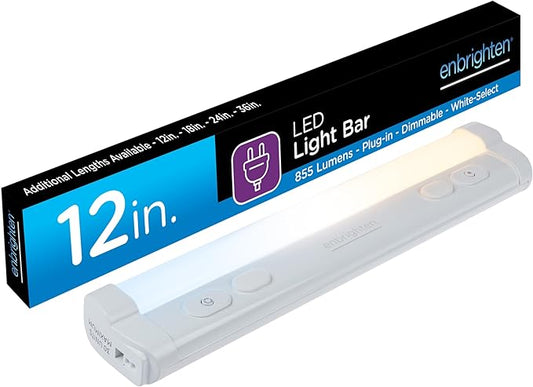 Enbrighten 12 inch Plug-in Under Cabinet Lights, 855 Lumens, Five White Settings from (2700K-6500K), Full Range Dimmable, One-Touch Sync Control, Linkable Under Counter Lights for Kitchen 82783-T1