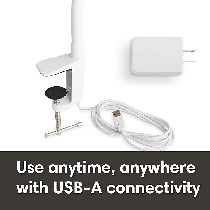 Reliable UberLight Flex 3100TL Task Light – LED Portable Desk Light with Clamp, USB Connection, 26.5” Flexible Gooseneck, 270° Rotational Head, 9 Light Settings, and up to 60,000 Hours of Use (White)