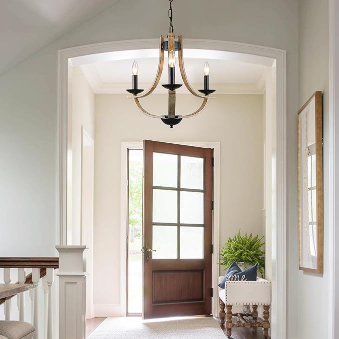 LAMPKEDUO Farmhouse Chandelier for Dining Room 3-Light 19" Wide Adjustable Kitchen Island Pendant Lighting, Rustic Hanging Light Fixture for Entryway Foyer Bedroom Living Room,