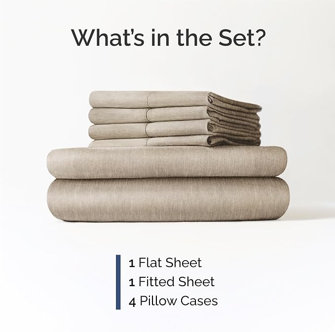 King 6 Piece Sheet Set - Comfy Breathable & Cooling - Soft Hotel Luxury Bedding Set with 8-16 Inch Deep Pockets - 1 Flat & 1 Fitted Sheet & 4 Pillowcases - Wrinkle Free & Easy Care - Heathered Beige
