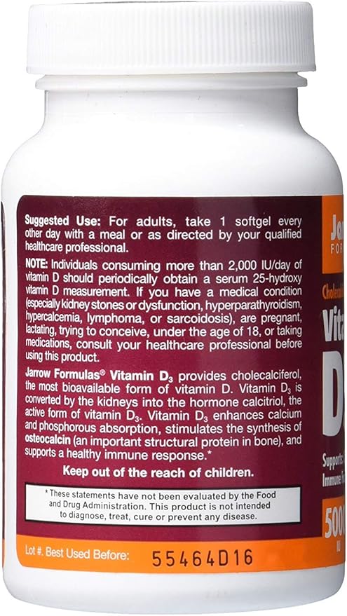 Jarrow Formulas Ultra Strength Méthyl B-12 5000 mcg & Méthyl Folate 800 mcg + P-5-P & Vitamine D3 125 mcg (5000 UI) - 100 doses (gélules)