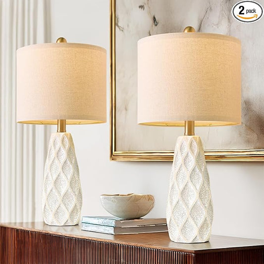 20.75" Small Table Lamps for Living Room Bedroom Lamps Set of 2 Ceramic Modern Boho Bedside Lamps Night Stands Farmhouse Vintage Nightstand Lamp Reading Light Home Office Dorm Desk Deco Gifts, White