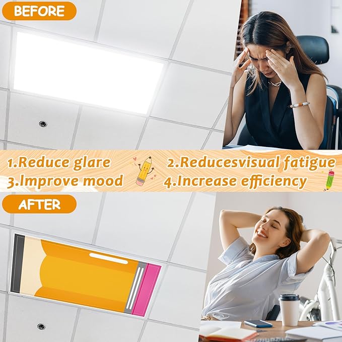 8 Pcs Fluorescent Light Covers with 80 Magnets Decorative for Classroom Ceiling Lights 4 x 2 Feet Magnetic Light Cover Filter Easy Install for Office Hospitals Drop Home Ceiling Supplies (Pencil)