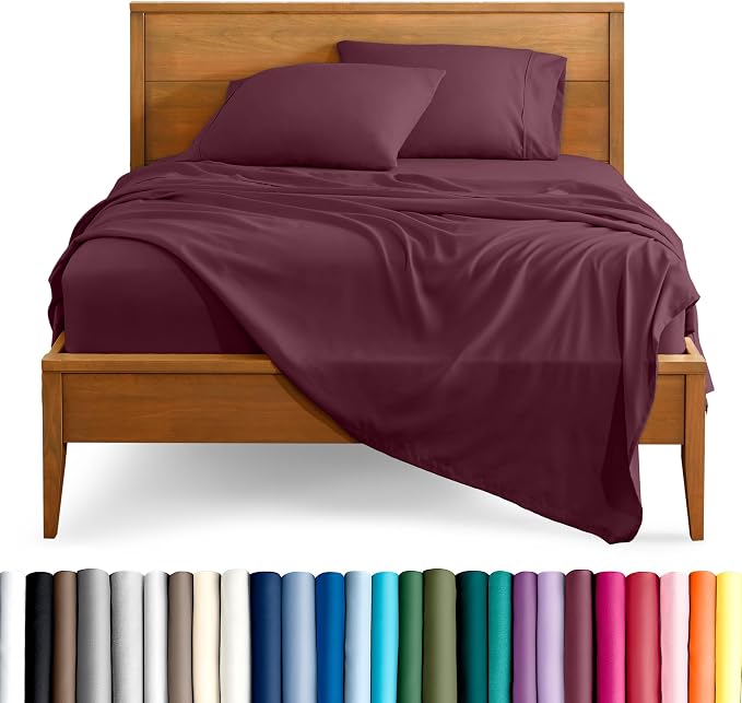 Bare Home King Sheet Set - 1800 Ultra-Soft Microfiber King Bed Sheets - Double Brushed - Deep Pockets - Easy Fit - 4 Piece Set - Bedding Sheets & Pillowcases (King, Burgundy)