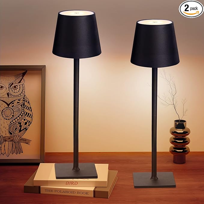 CHLORANTHUS 2 Pack Cordless Table Lamps, 3 Colors Stepless Dimming, 5000mAh Rechargeable Battery LED Desk Lamp for Bedroom/Couple Dinner/Desk/Cafe/Dining Room/Terrace