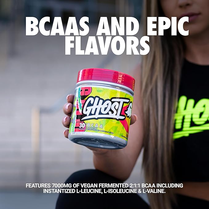 GHOST BCAA Powder Amino Acids Supplement, Lemon Crush - 30 Servings - Sugar-Free Intra, Post & Pre Workout Amino Powder & Recovery Drink, 7G BCAA