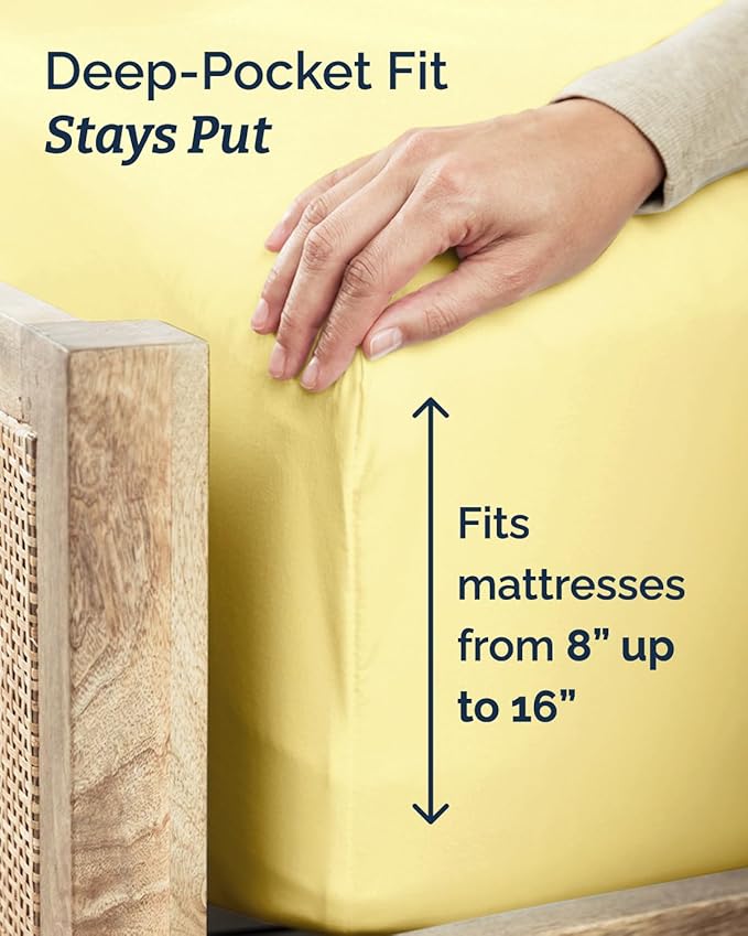 Twin XL 4 Piece Sheet Set - Comfy Breathable & Cooling - Ultra-Soft Hotel Luxury Bedding Set with 8-16 Inch Deep Pockets - 1 Flat & 1 Fitted Sheet & 2 Pillowcases - Wrinkle Free & Easy Care - Yellow
