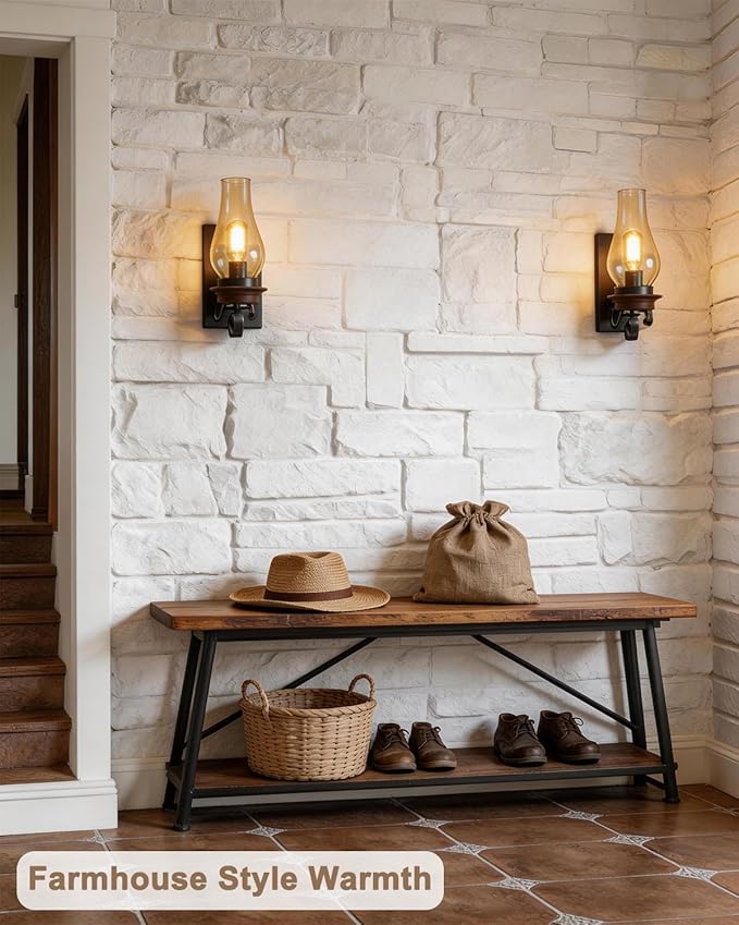 LightInTheBox Rustic Wall Sconce Vintage Farmhouse Wall Light Fixtures Industrial Glass Wall Lamp for Cabin Bedroom Living Room Hallway Fireplace (2PCS)