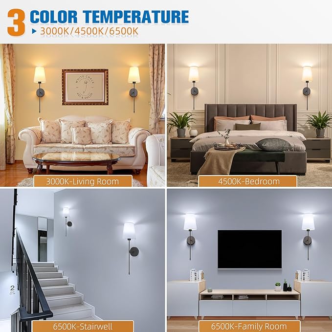 NIORSUN 25.4 inch Battery Operated Wall Sconce Set of 2,Black Rechargeable Wall Lights with 10400mAh Dimmable Detachable Bulbs and Remote,9 Colors Wireless Sconces for Bedroom Living Room Hallway