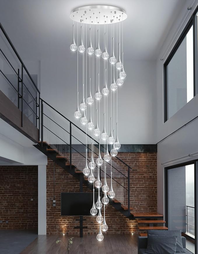 36 Light Modern Glam Crystal Chandelier for High Ceiling LED Dimmable Ceiling Pendant Light Staircase Foyer Enterway Living Room Chandelier Lighting Antique Silver