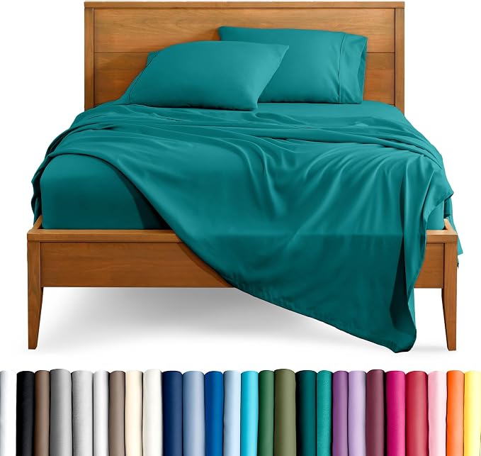 Bare Home Split Head Flex King Sheet Set - 1800 Ultra-Soft Microfiber Bed Sheets - Double Brushed - Deep Pockets - Easy Fit - 4 Piece Set - Bedding Sheets & Pillowcases (Emerald)