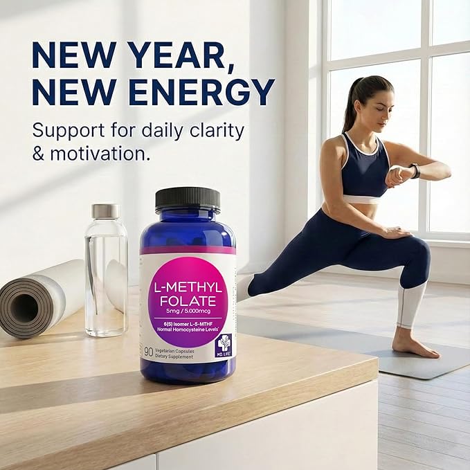 MD Life L-Méthylfolate 5mg - Supplément de Méthylfolate Actif de Qualité Professionnelle - Potentiel Maximal - Suppléments MTHFR - L-méthylfolate 5mg 90 Gélules - Acides Aminés Essentiels