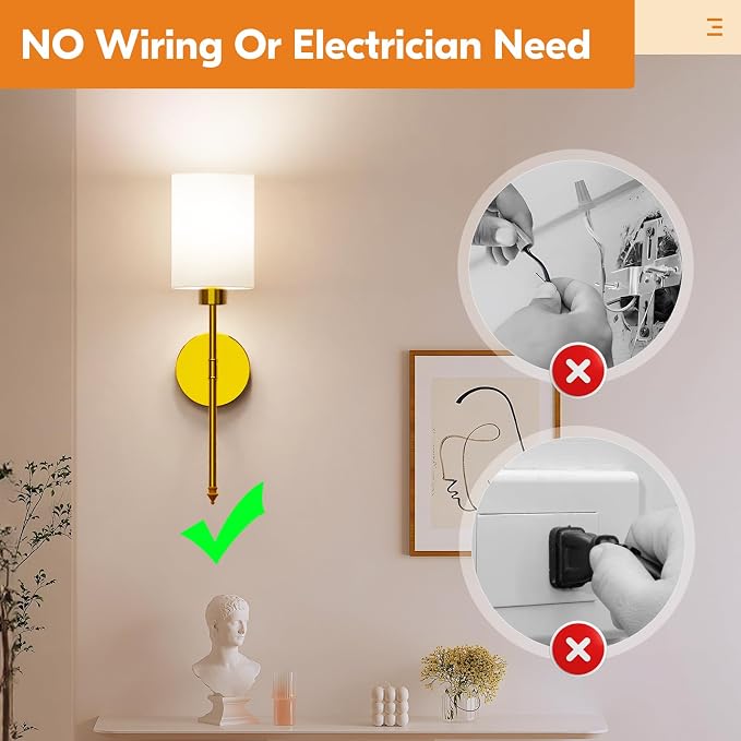 NIORSUN 20.67 inch Battery Operated Wall Sconce Set of 2, Gold Rechargeable Wall Lights with 10400mAh Dimmable Bulbs and Remote, 9 Colors Wireless Wall Lamps for Bedroom Living Room Hallway