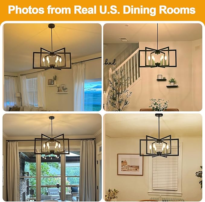 25"-61" Height Adjustable Modern Black and Gold Chandelier for Dining Room, No Assembly Required Dining Room Light Fixture Over Table, Industrial Metal Pendant Lights Fixture for Kitchen Island