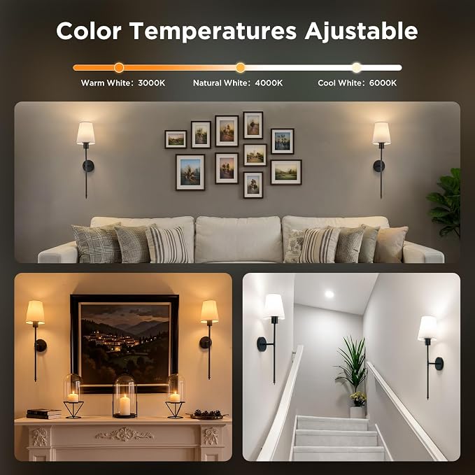 Brightown Battery Operated Wall Sconce Set of 2,Wireless Rechargeable Wall Lights with Dimmable Magnetic Bulbs and Remote for Living Room，12 Colors Black Wall Lamp for Bedroom Hallway Decor