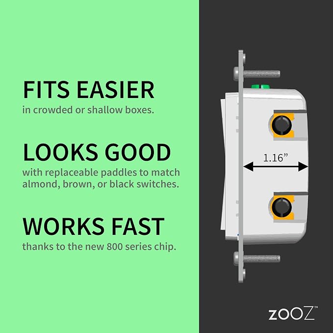 Zooz 800 Series Z-Wave Long Range Dimmer Switch ZEN72 800LR, White | Direct 3-Way (No Add-On Switch Needed) | Z-Wave Hub Required