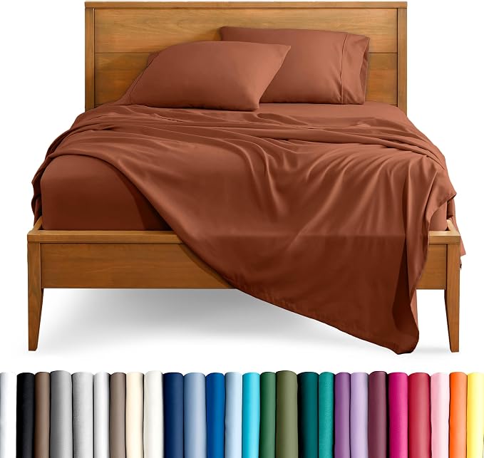 Bare Home Twin XL Sheet Set - 1800 Ultra-Soft Microfiber Twin Extra Long Bed Sheets - Double Brushed - Deep Pockets - Easy Fit - 3 Piece Set - Bedding Sheets & Pillowcases (Twin XL, Terracotta)