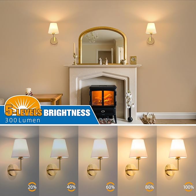 NIORSUN 13.8 inch Battery Operated Wall Sconce Set of 2,Gold Rechargeable Wall Lights with 10400mAh Dimmable Detachable Bulbs and Remote,9 Colors Wireless Sconces for Bedroom Living Room Hallway