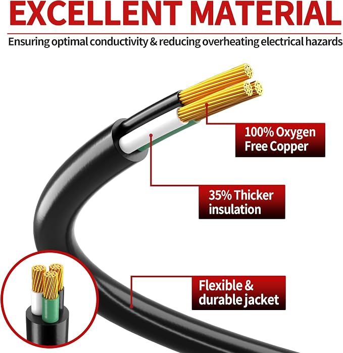 16/3 100 Ft Outdoor Extension Cord Waterproof, Weatherproof & Flame Retardant Black 3 Prong Power Cord Outside for Lawn & Garden, 16AWG 10A 1250W 125V SJTW ETL Listed