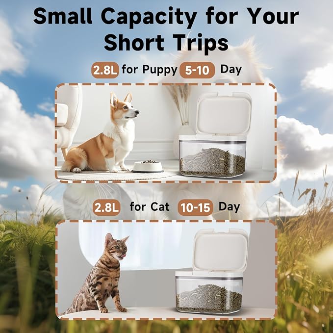 LivLab Mker Pet Food Storage Container 5 lbs Airtight Dog/Cat Food Container with Measuring Cup, BPA Free, Rice & Flour Storage Container for Dog Treats and Cat Food (3 lbs), White