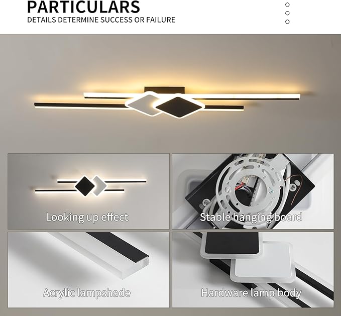 Qcyuui Linear Ceiling Light Modern LED Ceiling Lamp Dimmable Acrylic Ceiling Lighting Fixture with Remote Control for Bedroom Kitchen Dining Room Cloakroom Hallway(45W/39.4in/Linear Square)